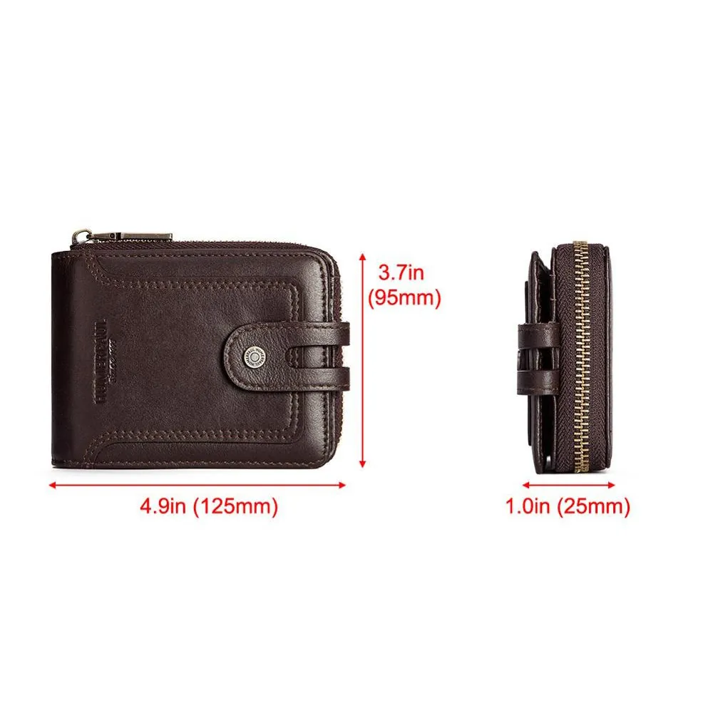 Fashion Purse for Men / Genuine Leather Wallet on Zipper / Multifunction Short Wallet