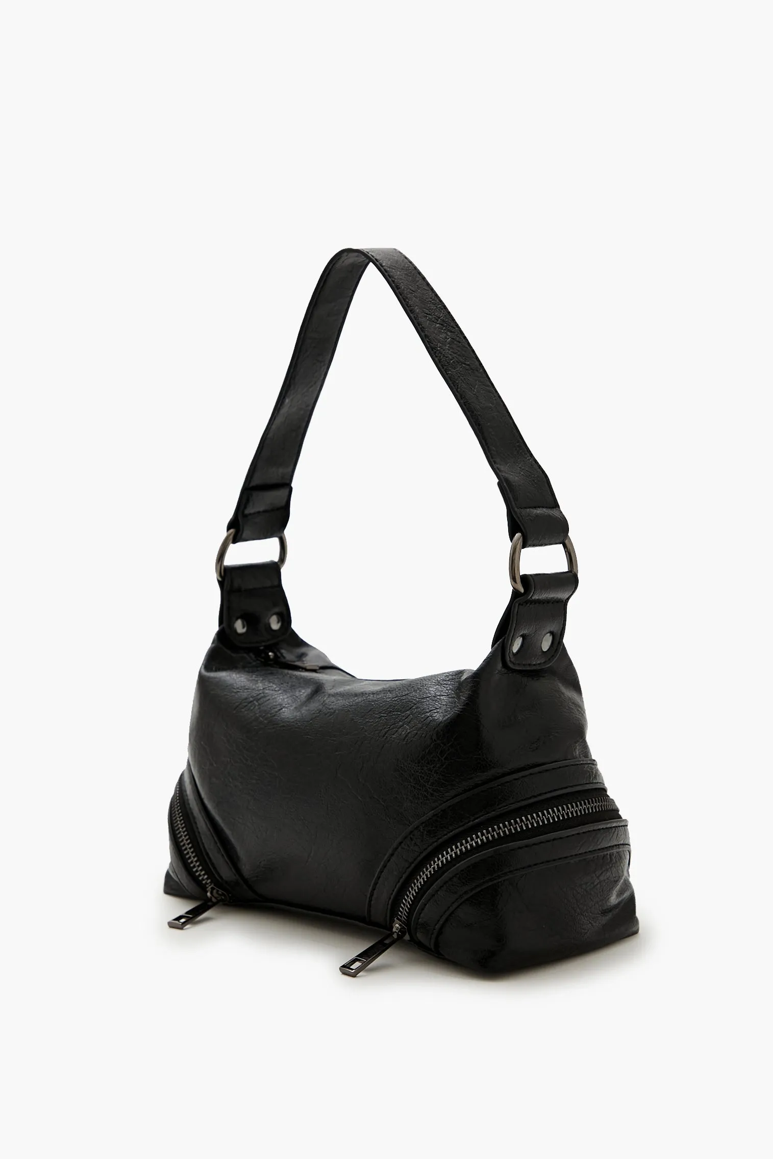 Faux Leather Multi Zipper Shoulder Bag