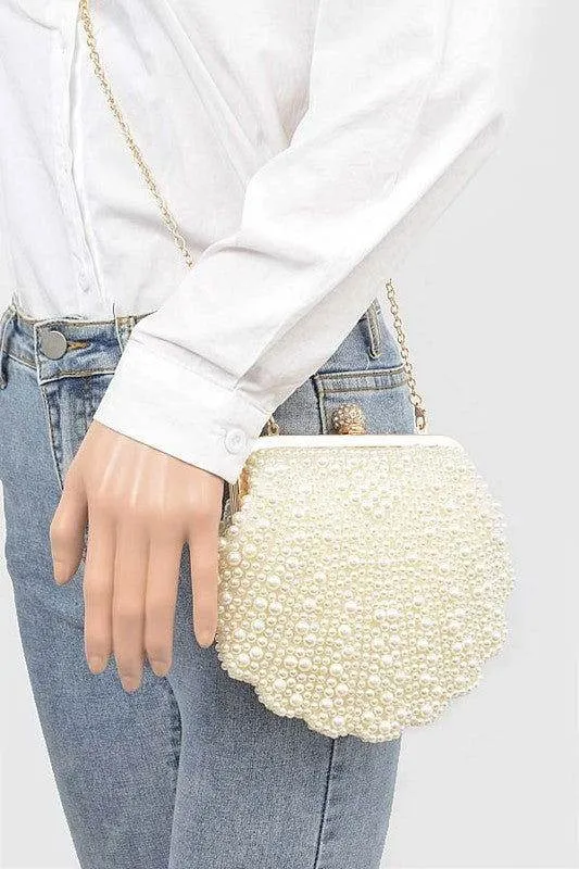 Faux Pearl Sea Shell Iconic Clutch Bag