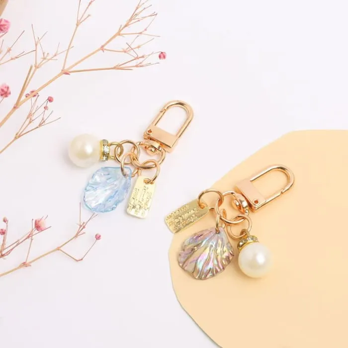 Faux Pearl Shell Acrylic Bag Charm Keyring