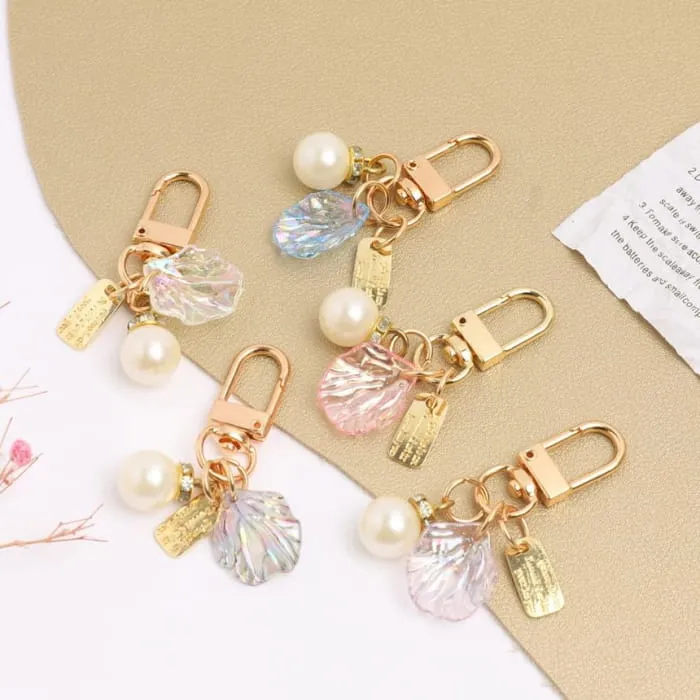 Faux Pearl Shell Acrylic Bag Charm Keyring