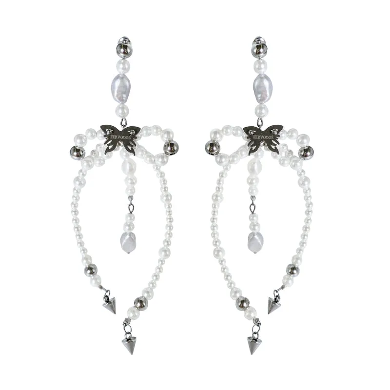 Fervooor Virtual Ribbon pearl bow earrings