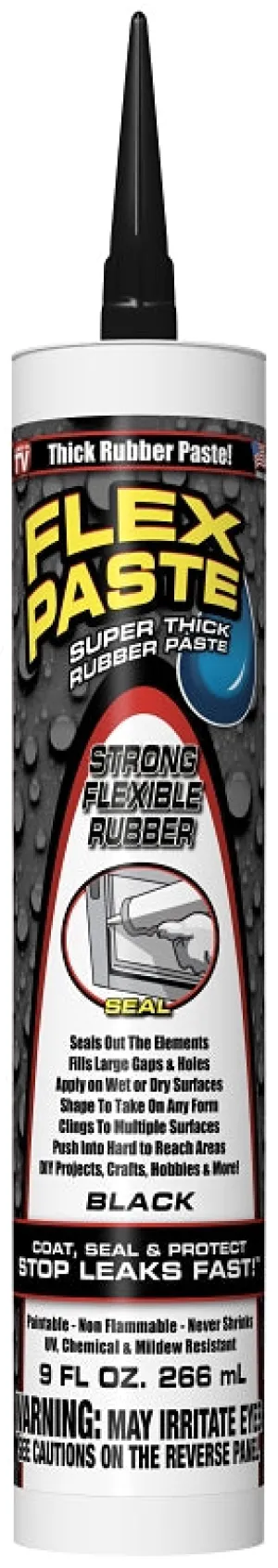 Flex Paste PFSBLKR10 Rubberized Adhesive, Black, 9 oz, Cartridge :EA: QUANTITY: 1