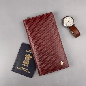 Full Zip Passport Travel Wallet For Women | 100% Genuine Leather | Color: Brown & Cherry