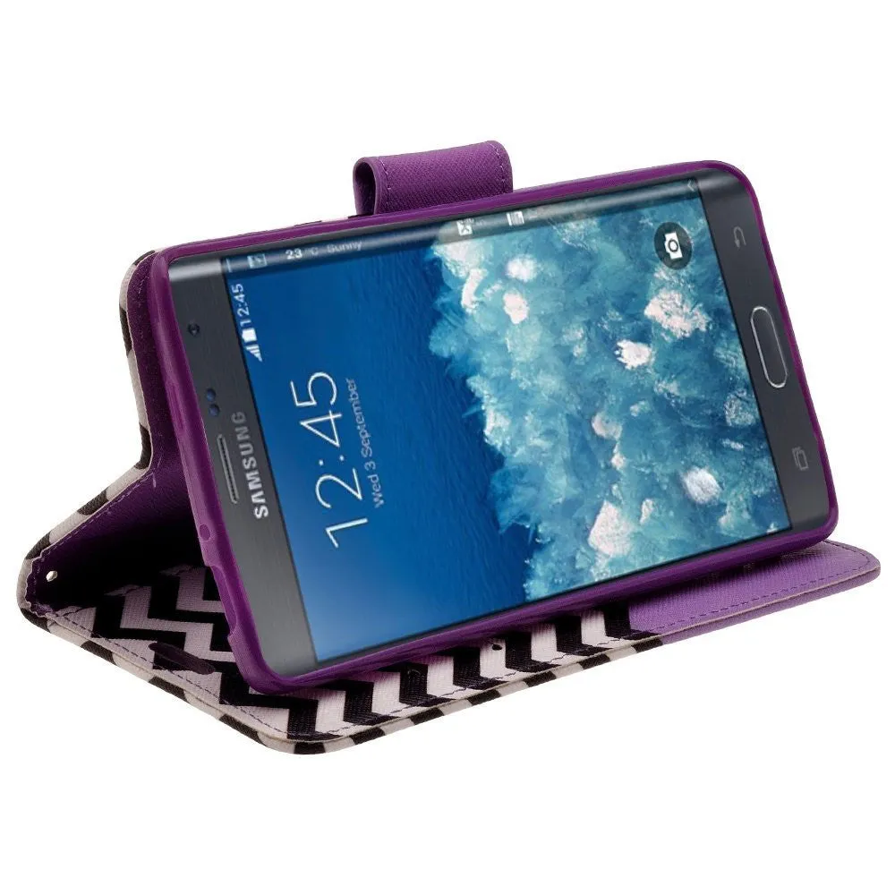 Galaxy Note Edge Case, Wrist Strap Magnetic Flip Fold[Kickstand] Pu Leather Wallet Case with ID & Credit Card Slots for Samsung Galaxy Note Edge - Purple Anchor