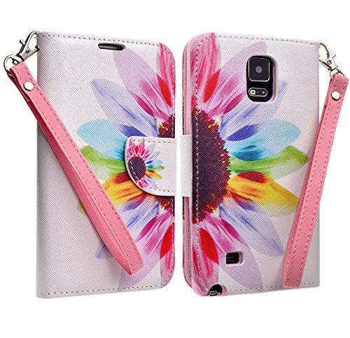 Galaxy Note Edge Case, Wrist Strap Magnetic Flip Fold[Kickstand] Pu Leather Wallet Case with ID & Credit Card Slots for Samsung Galaxy Note Edge - Vivid Sunflower