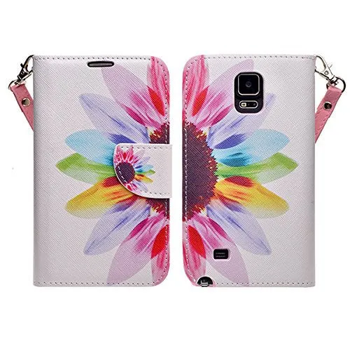 Galaxy Note Edge Case, Wrist Strap Magnetic Flip Fold[Kickstand] Pu Leather Wallet Case with ID & Credit Card Slots for Samsung Galaxy Note Edge - Vivid Sunflower