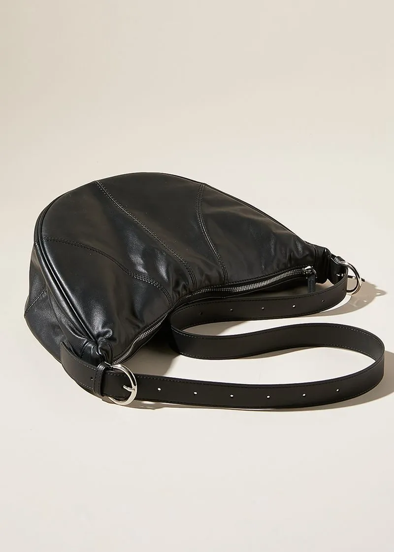 Genuine Leather Buckle Strap Shoulder Hobo Bag