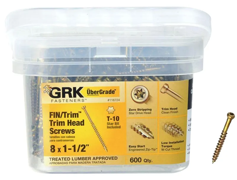 GRK Fasteners 116724 Finishing Screw, #8 Thread, 1-1/2 in L, Trim Head, Star Drive, Steel, 600 PK :PK600: QUANTITY: 1