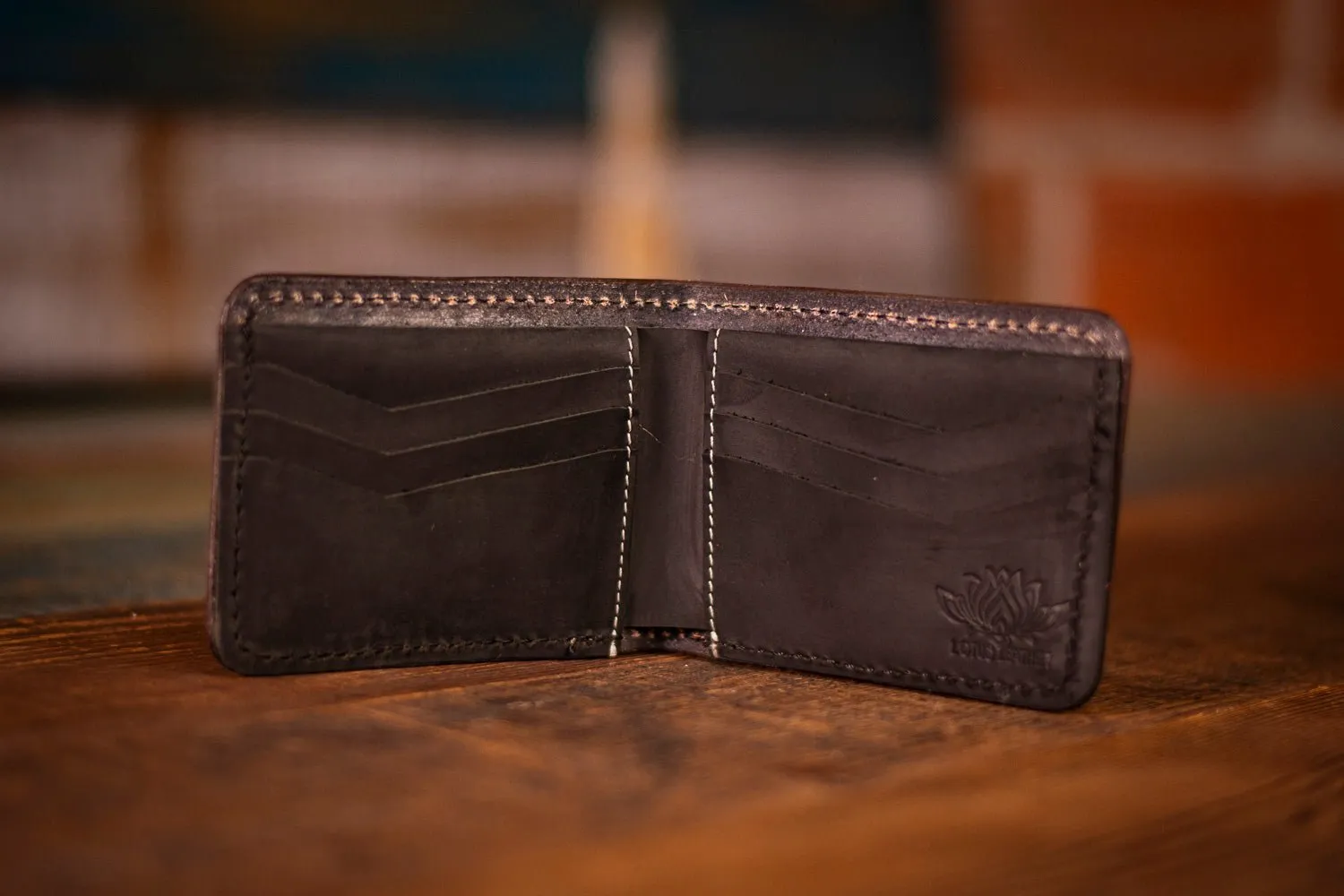 Handcrafted Leather Bifold Wallet - Trout Design for Fishing and Nature Enthusiasts - 6 Card Slots and Cash Section