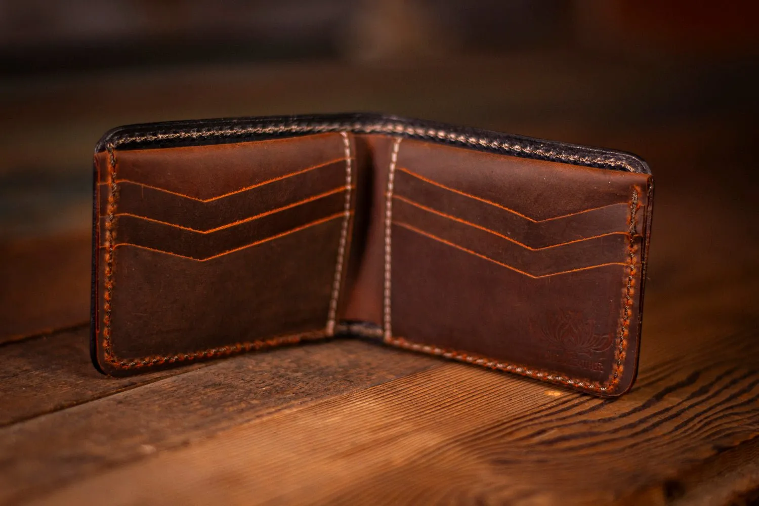 Handcrafted Leather Bifold Wallet - Trout Design for Fishing and Nature Enthusiasts - 6 Card Slots and Cash Section