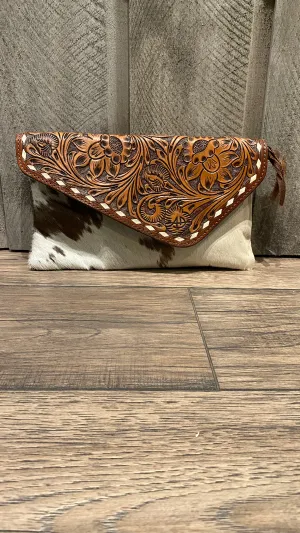 Hide Tooled Leather Crossbody Clutch Bag