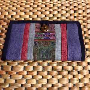 Hmong Fabric Hemp Long Wallet | Dark Blue