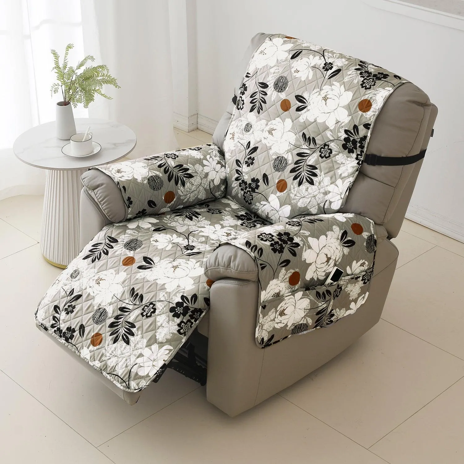 HOKIPO Water Repellent & Waterproof Quilted Recliner Sofa Cover for Small / Large - Feather Brown Floral