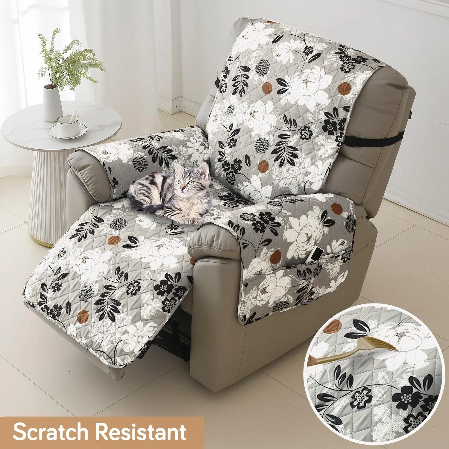 HOKIPO Water Repellent & Waterproof Quilted Recliner Sofa Cover for Small / Large - Feather Brown Floral