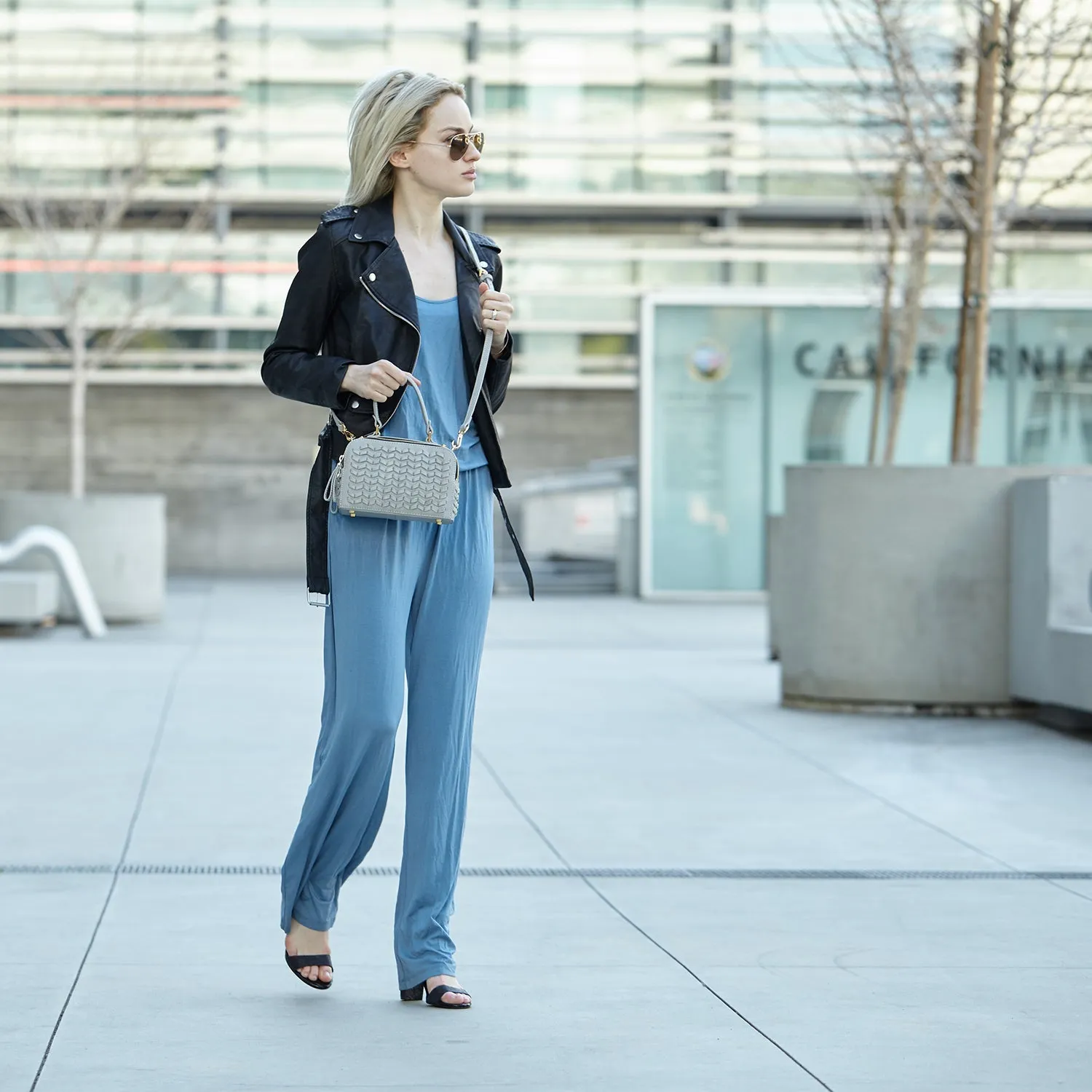 Kayla Light Gray Weave Leather Crossbody Purse