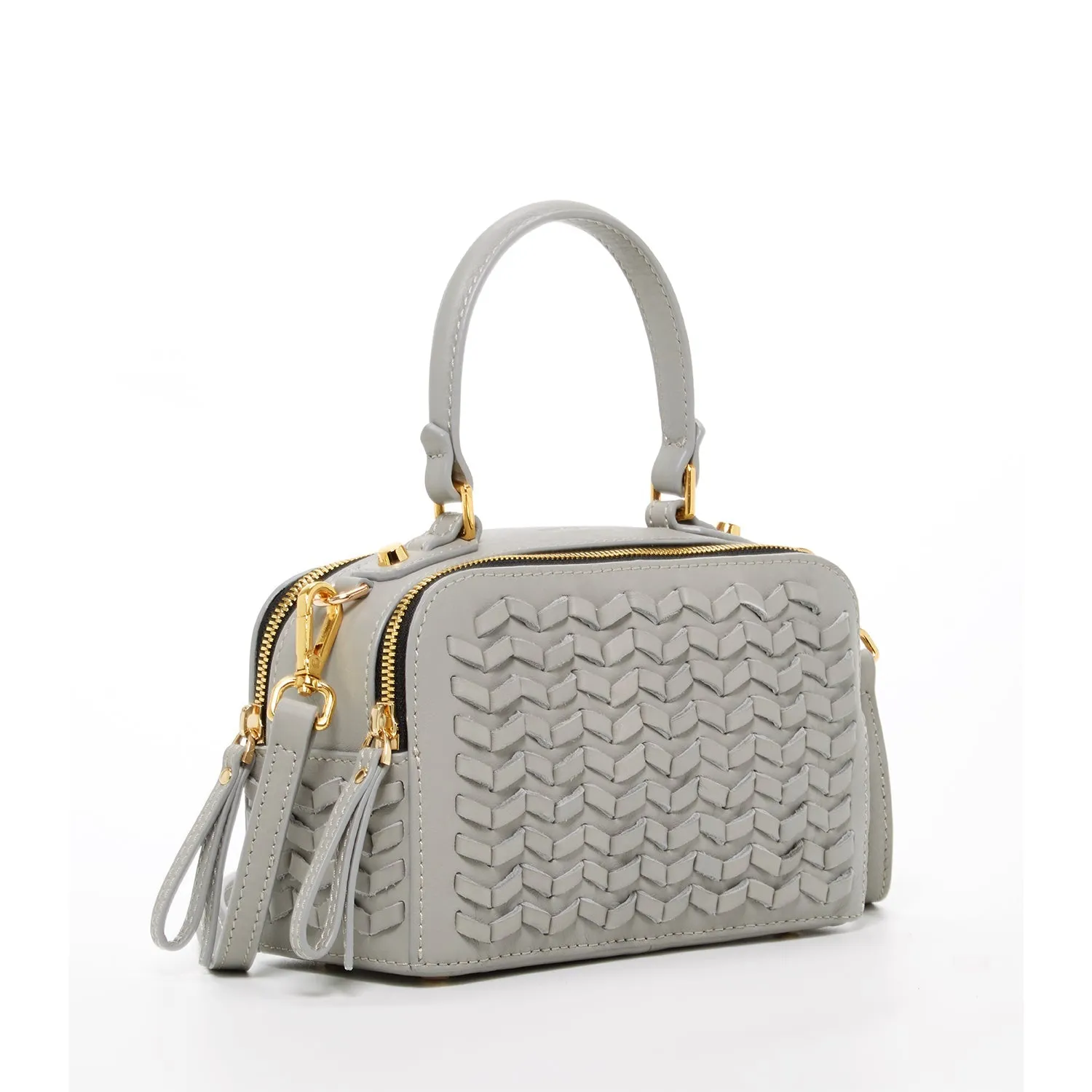 Kayla Light Gray Weave Leather Crossbody Purse