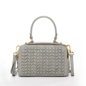 Kayla Light Gray Weave Leather Crossbody Purse