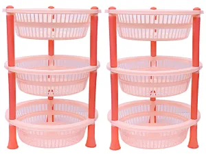 Kuber industries Plastic 2 Pieces 3 Layer Multi-Purpose Kitchen Storage Basket Rack (Beige)-CTKTC13197