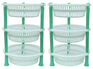 Kuber industries Plastic 2 Pieces 3 Layer Multi-Purpose Kitchen Storage Basket Rack (Green)-CTKTC13185