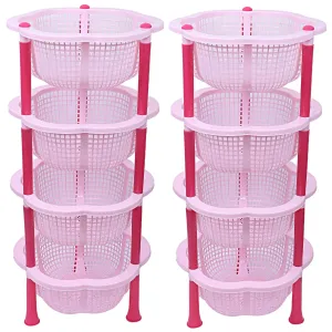 Kuber industries Plastic 2 Pieces 4 Layer Multi-Purpose Kitchen Storage Basket Rack (Pink)-CTKTC13217