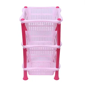 Kuber industries Plastic 3 Layer Multi-Purpose Kitchen Storage Basket Rack (Pink)-CTKTC13239