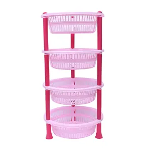 Kuber Industries Plastic 4 Layer Multi-Purpose Kitchen Storage Basket Rack (Pink)-Ctktc25203