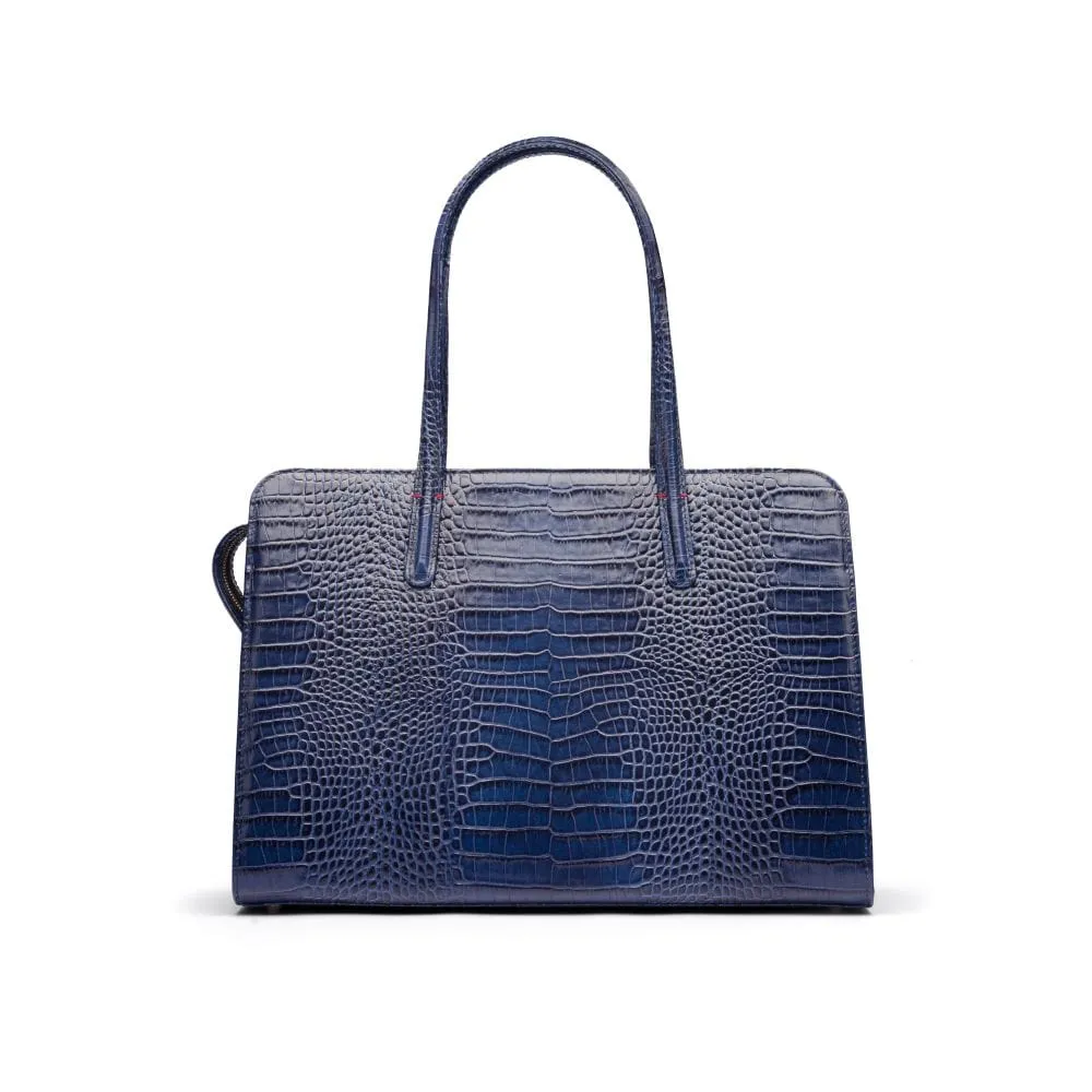 Ladies' Leather 15" Laptop Handbag - Navy Croc