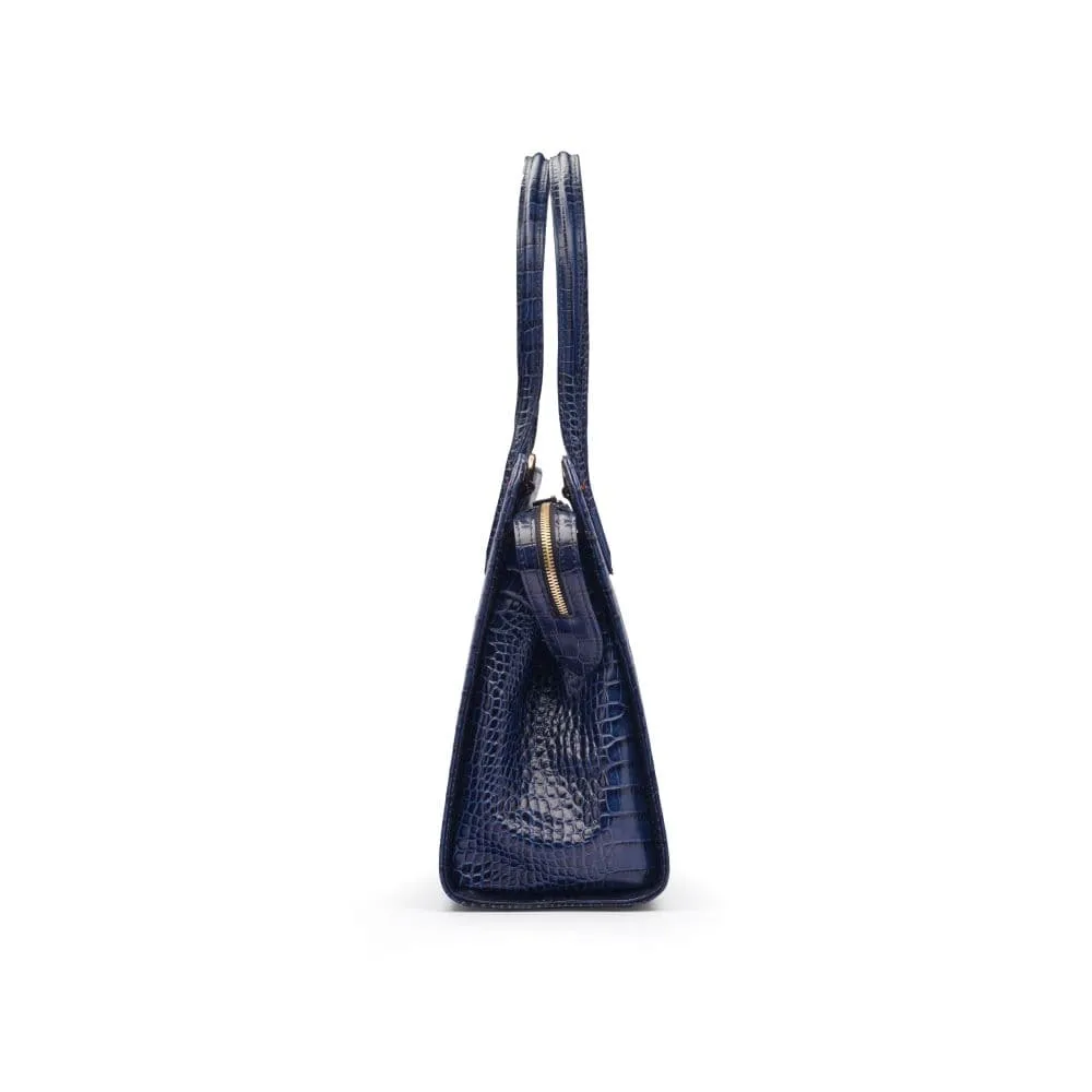 Ladies' Leather 15" Laptop Handbag - Navy Croc