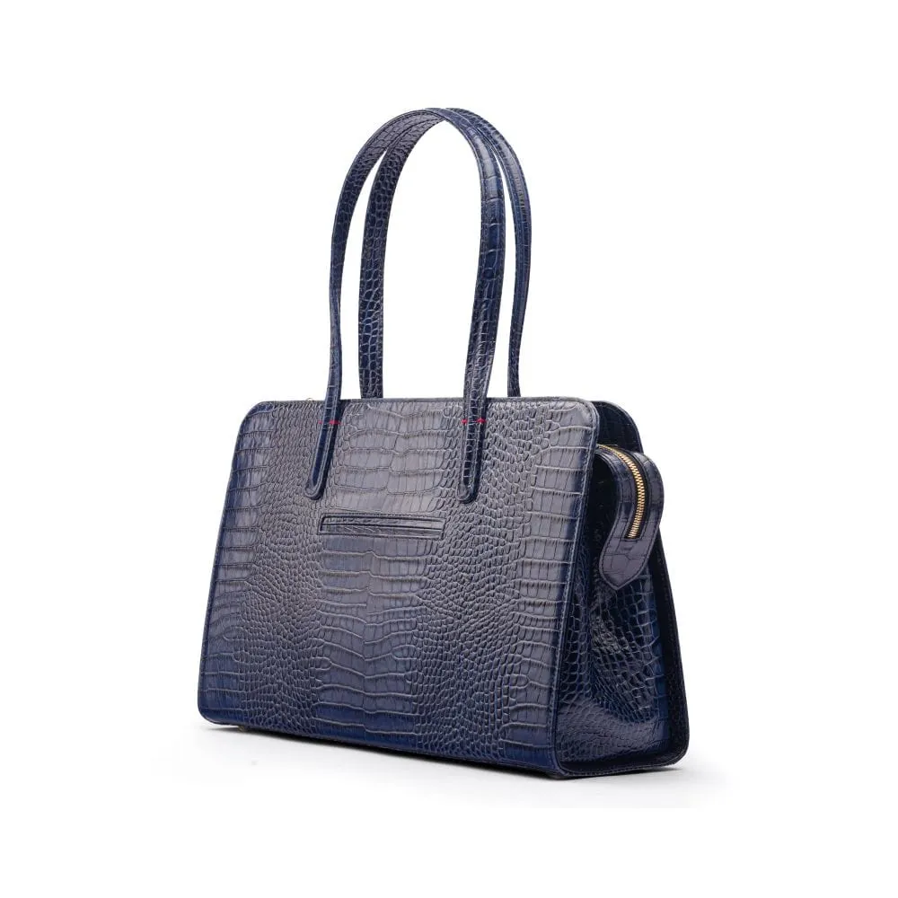 Ladies' Leather 15" Laptop Handbag - Navy Croc