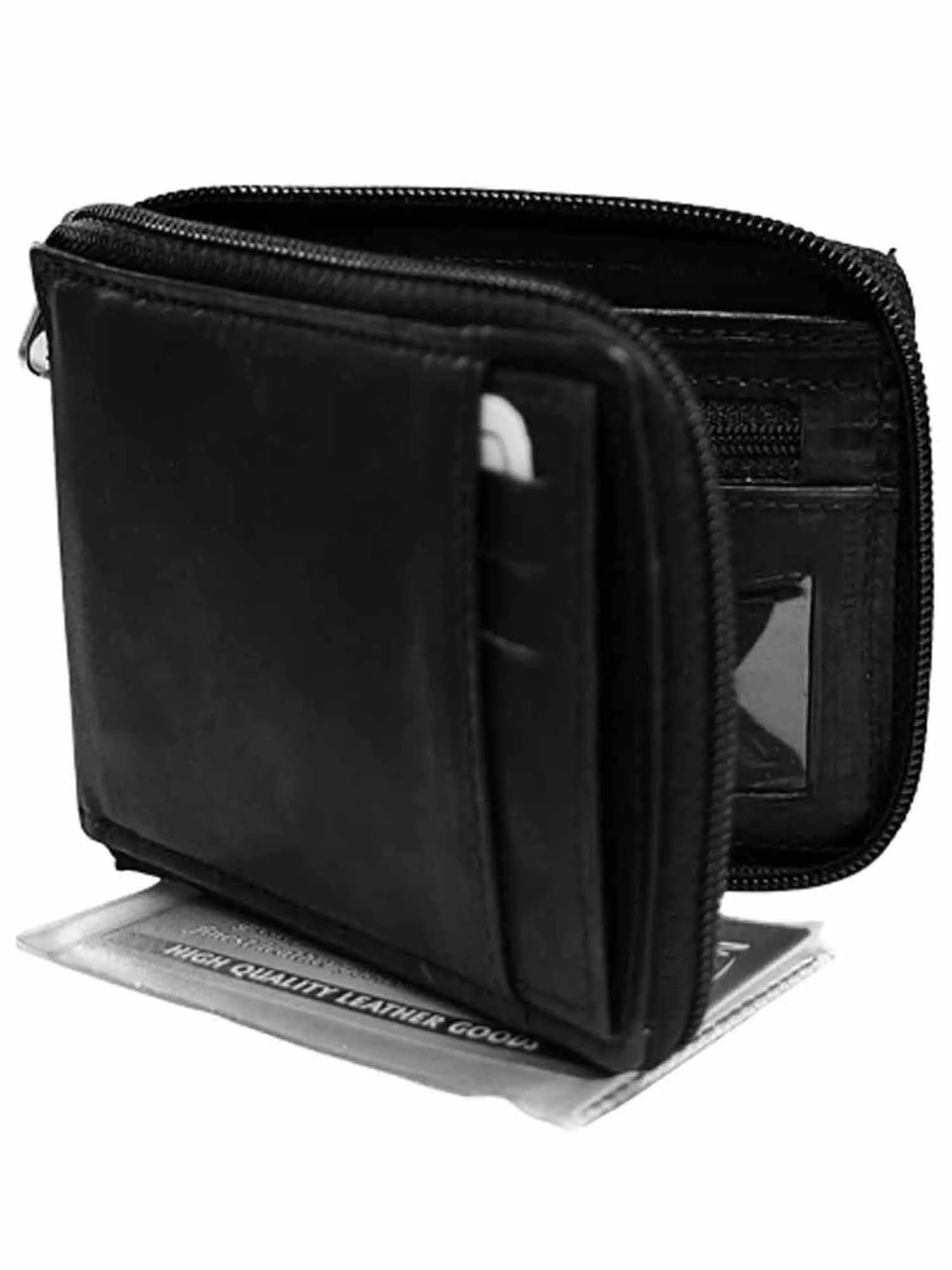 Leather Mens Zipper Wallet With Photo Coin & CC Slots