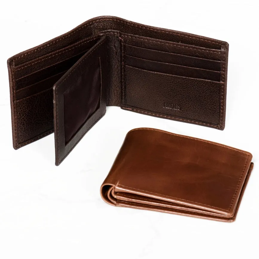 Leather Wallet For Men - Full Grain Leather 9 Card Bifold Dark Brown