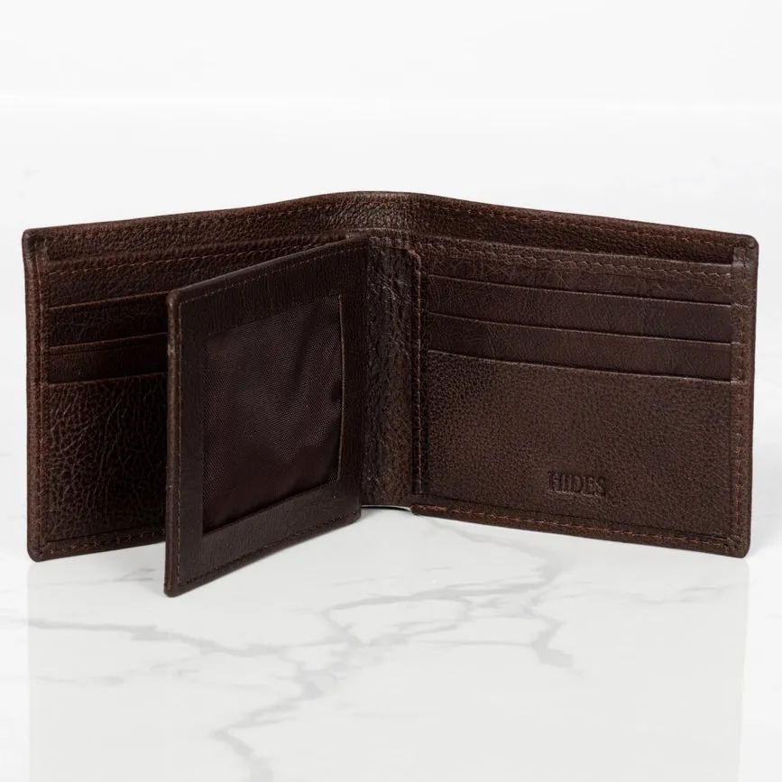 Leather Wallet For Men - Full Grain Leather 9 Card Bifold Dark Brown