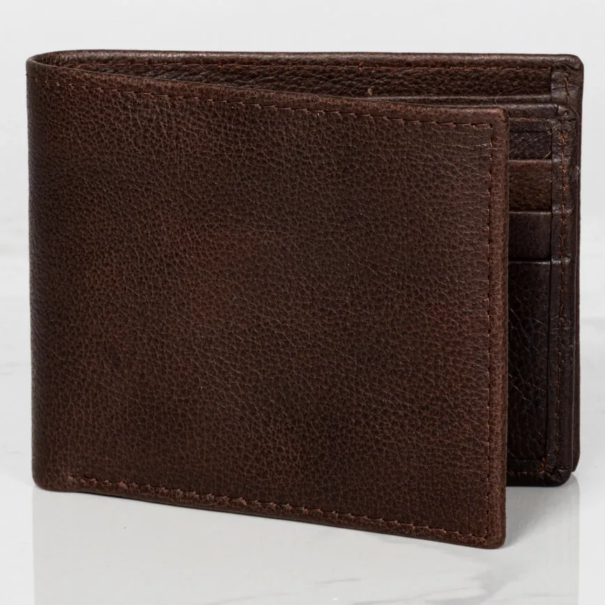 Leather Wallet For Men - Full Grain Leather 9 Card Bifold Dark Brown