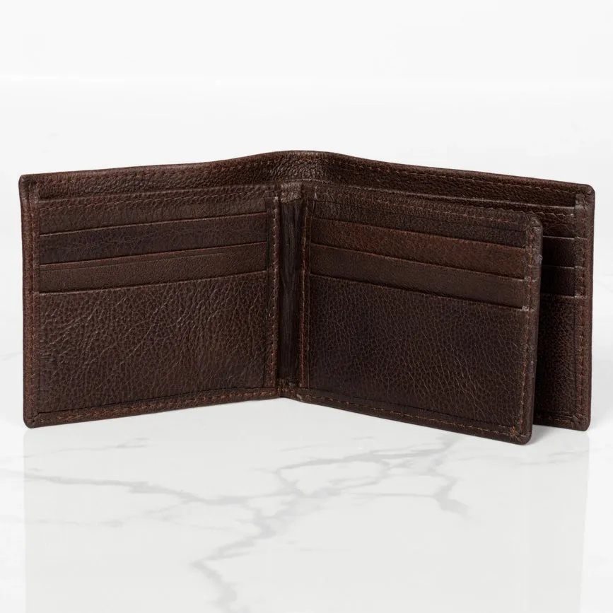 Leather Wallet For Men - Full Grain Leather 9 Card Bifold Dark Brown