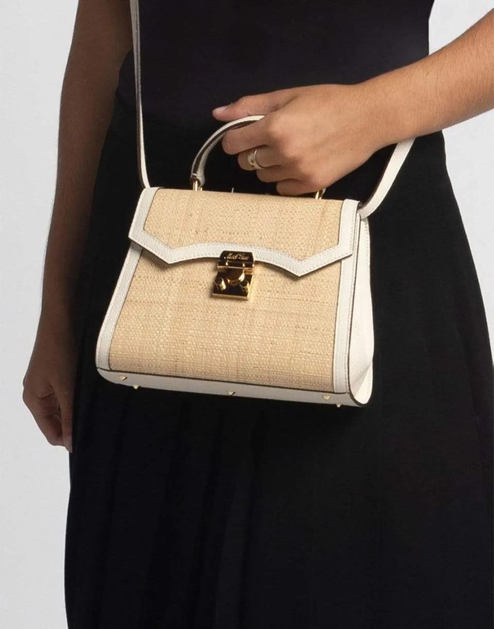 Madeline Mini Lady Raffia and Leather Top Handle Bag