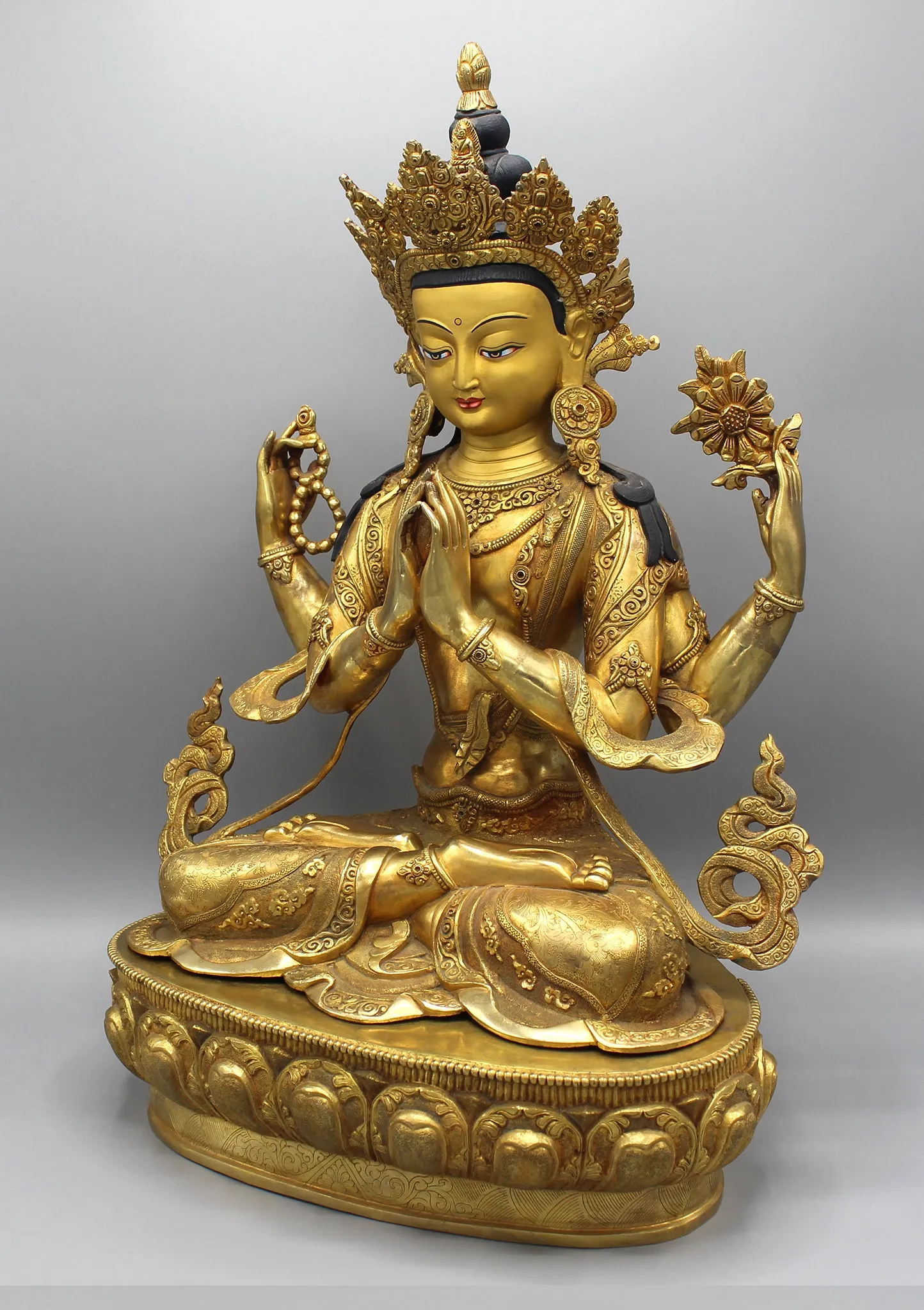 Majestic Gold Plated Masterpiece Chenrezig Statue