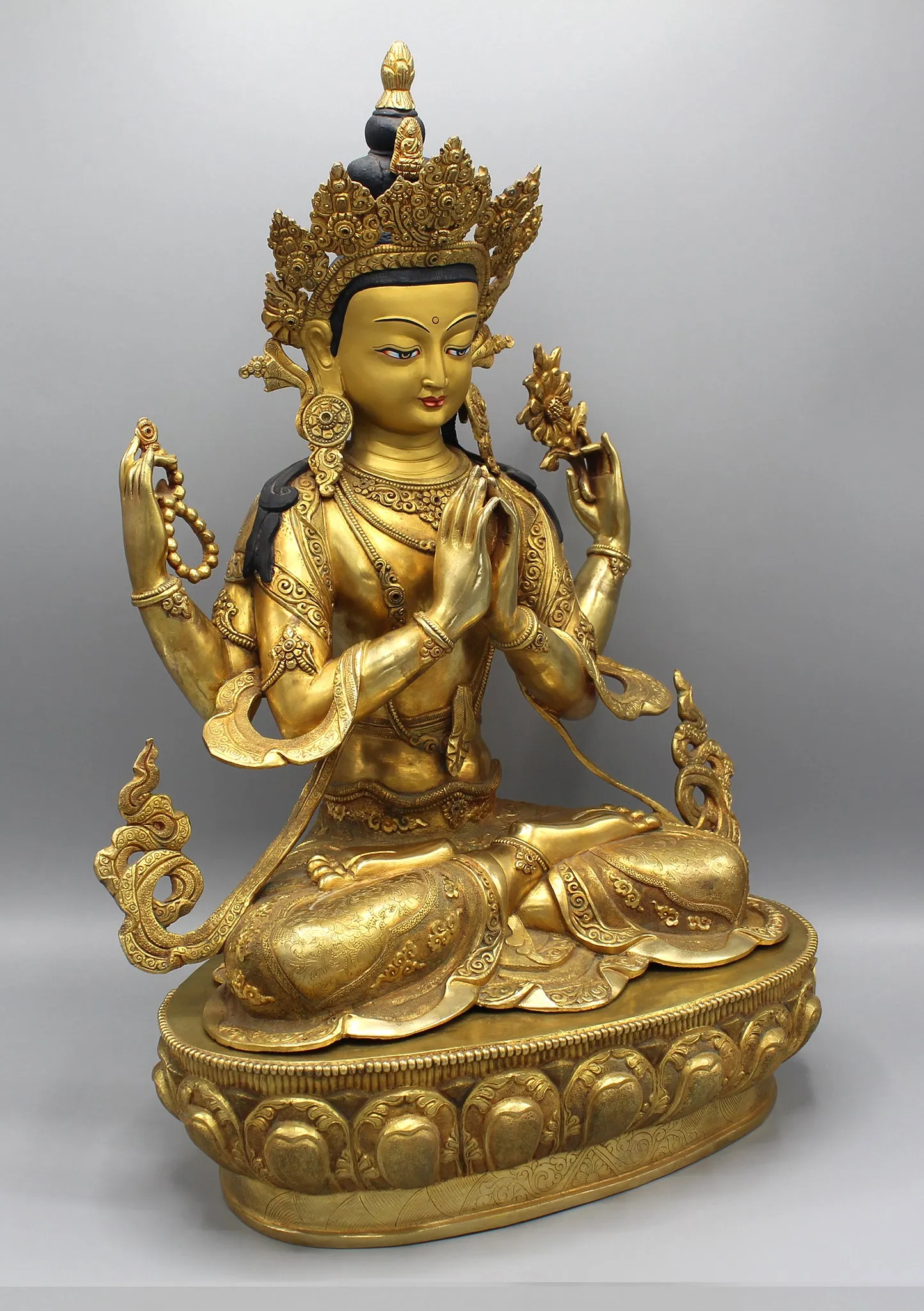 Majestic Gold Plated Masterpiece Chenrezig Statue