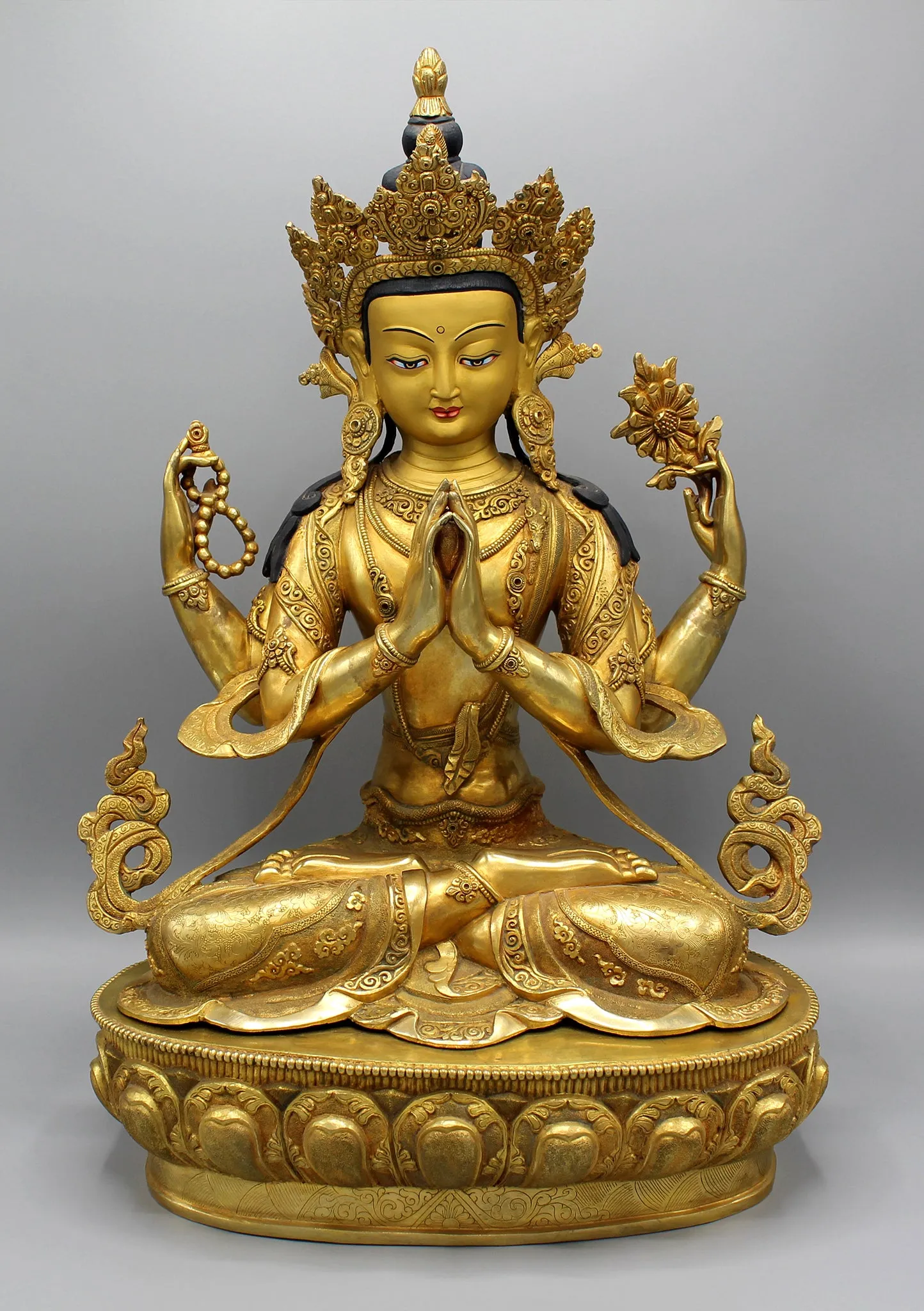 Majestic Gold Plated Masterpiece Chenrezig Statue