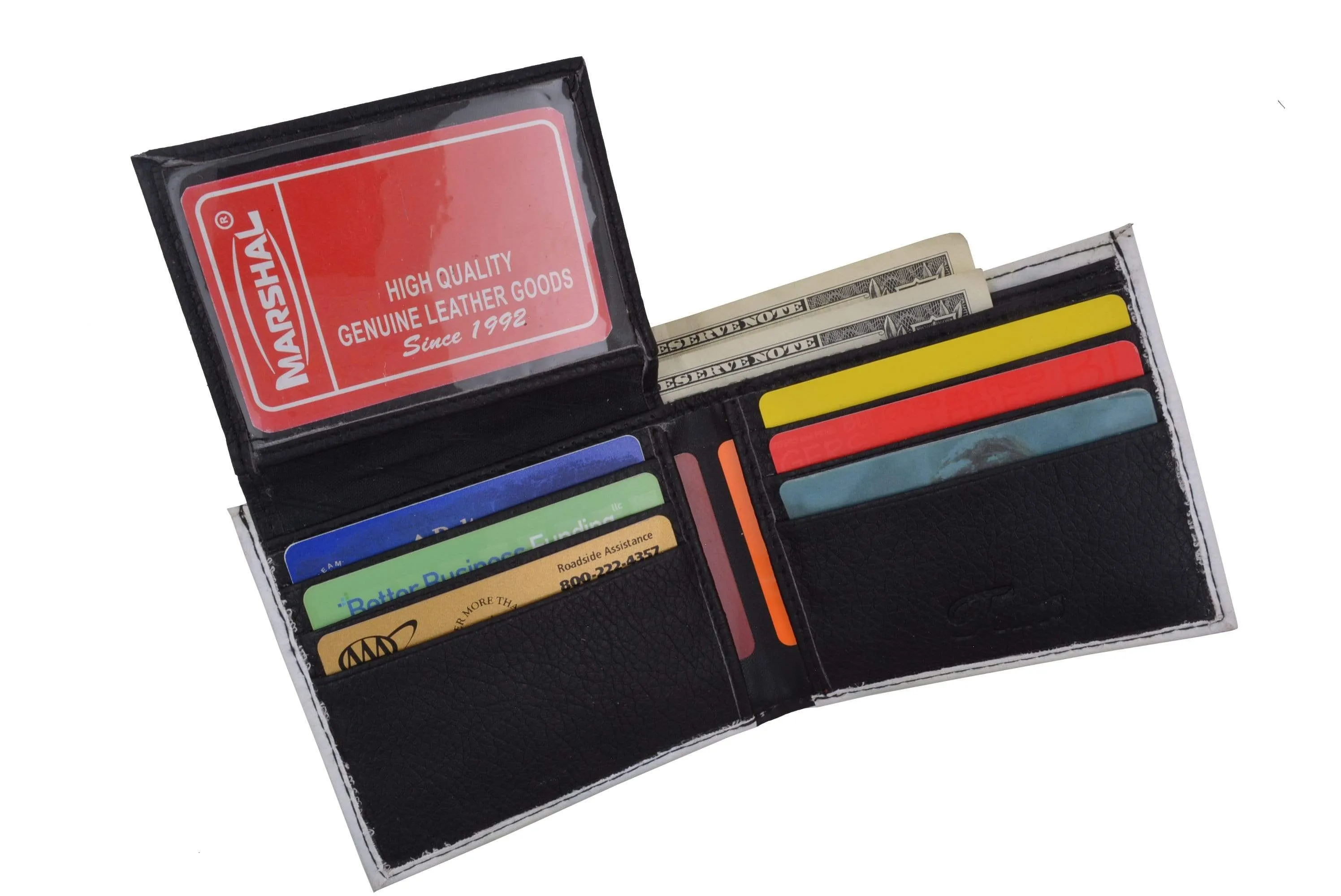 Men's Genuine Leather Bifold Multi Card ID Center Flap Wallet with Graphics 1246