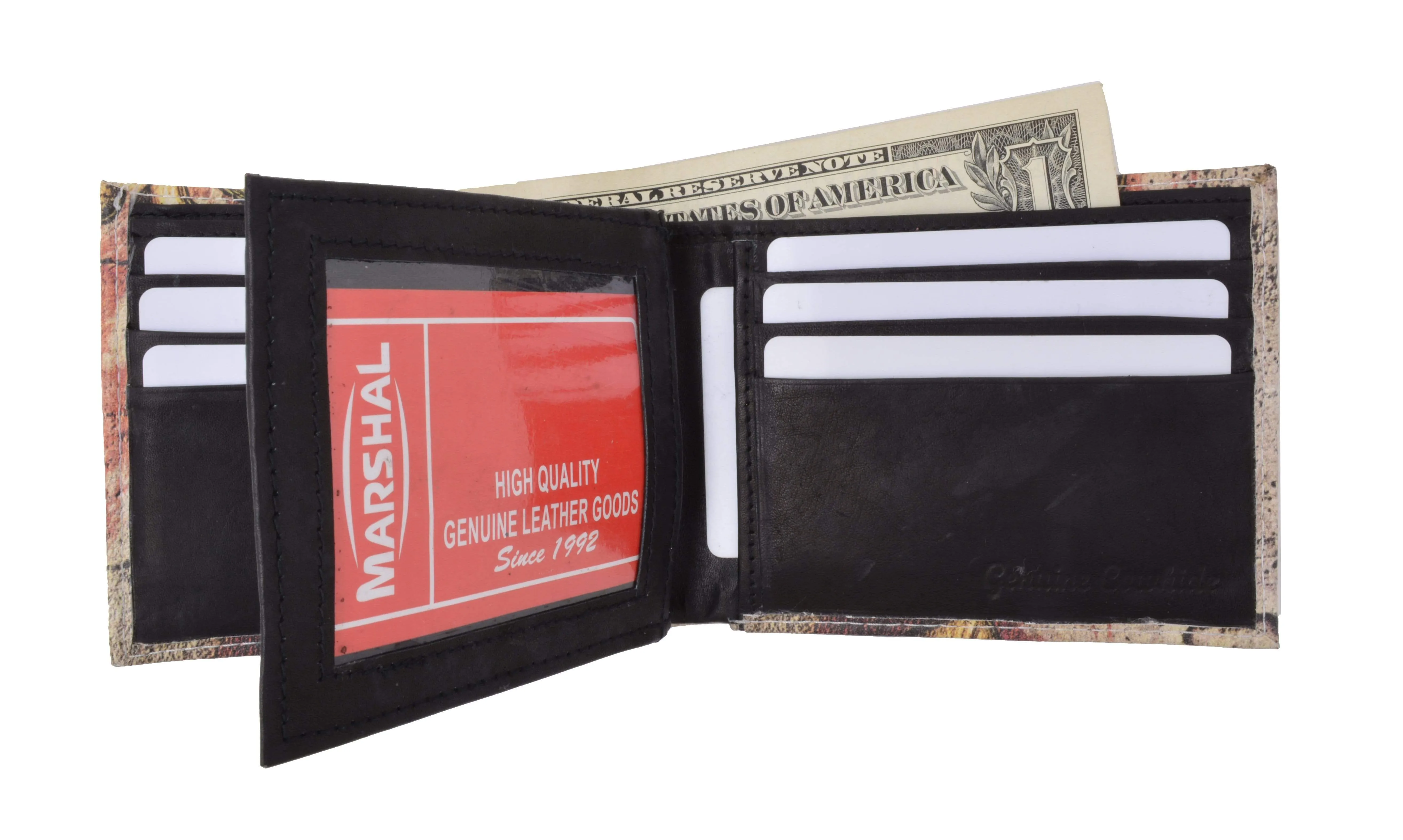 Men's Genuine Leather Bifold Multi Card ID Center Flap Wallet with Graphics 1246