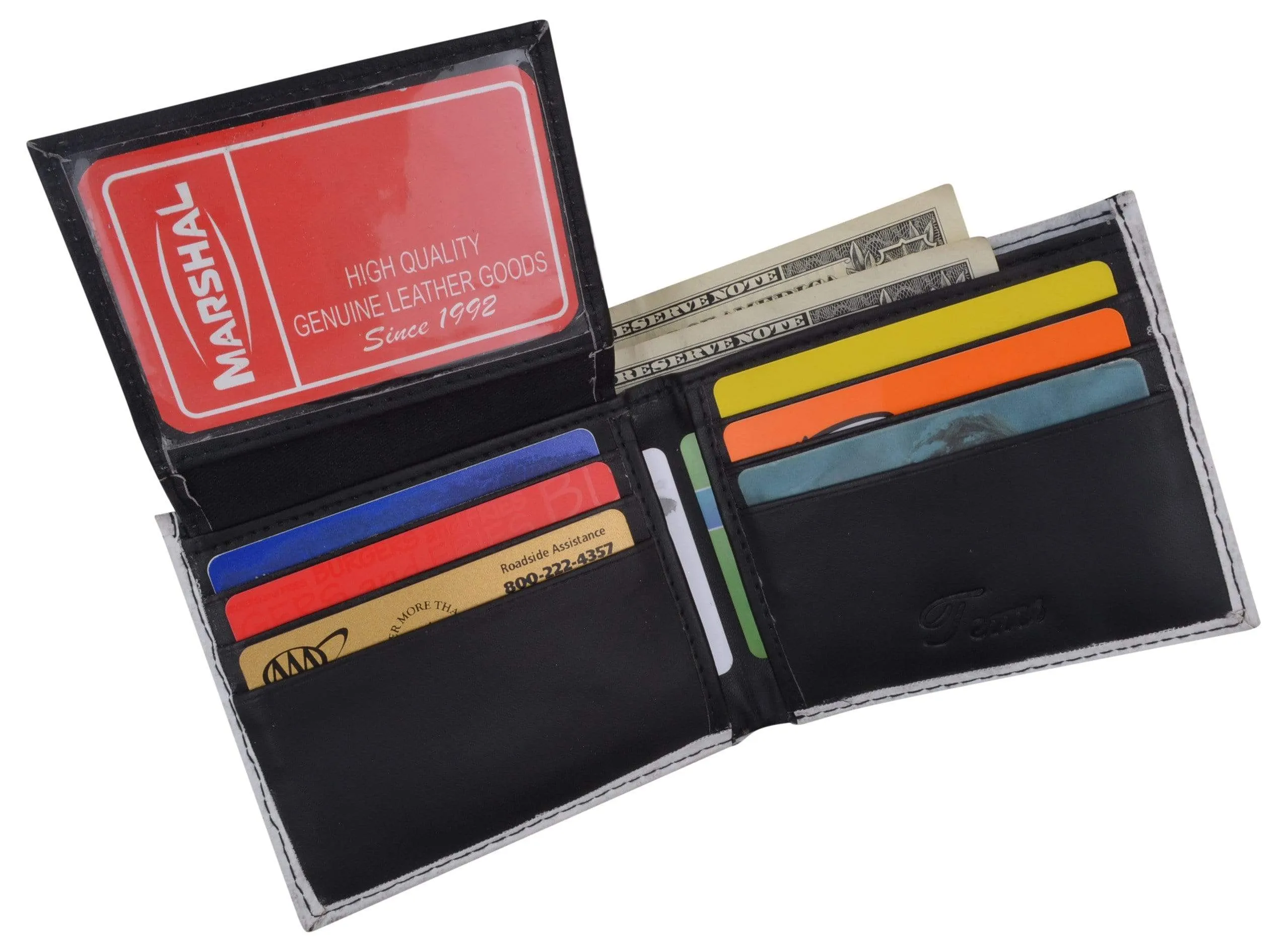 Men's Genuine Leather Bifold Multi Card ID Center Flap Wallet with Graphics 1246