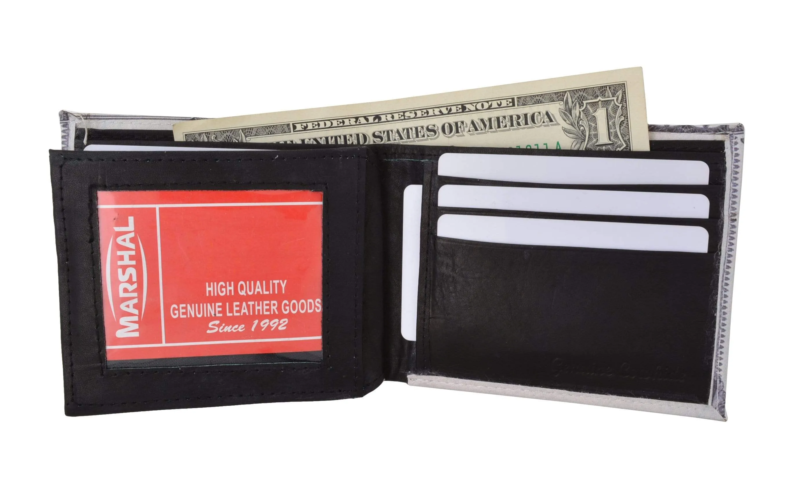 Men's Genuine Leather Bifold Multi Card ID Center Flap Wallet with Graphics 1246