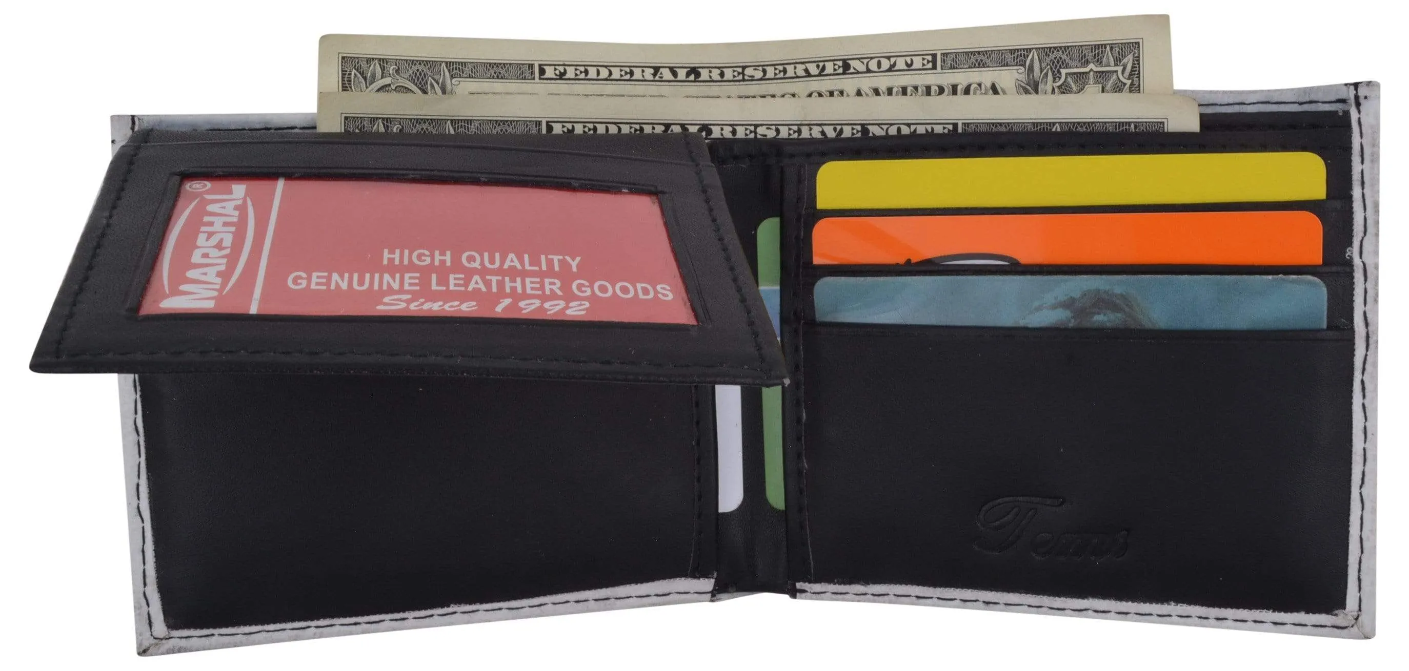 Men's Genuine Leather Bifold Multi Card ID Center Flap Wallet with Graphics 1246