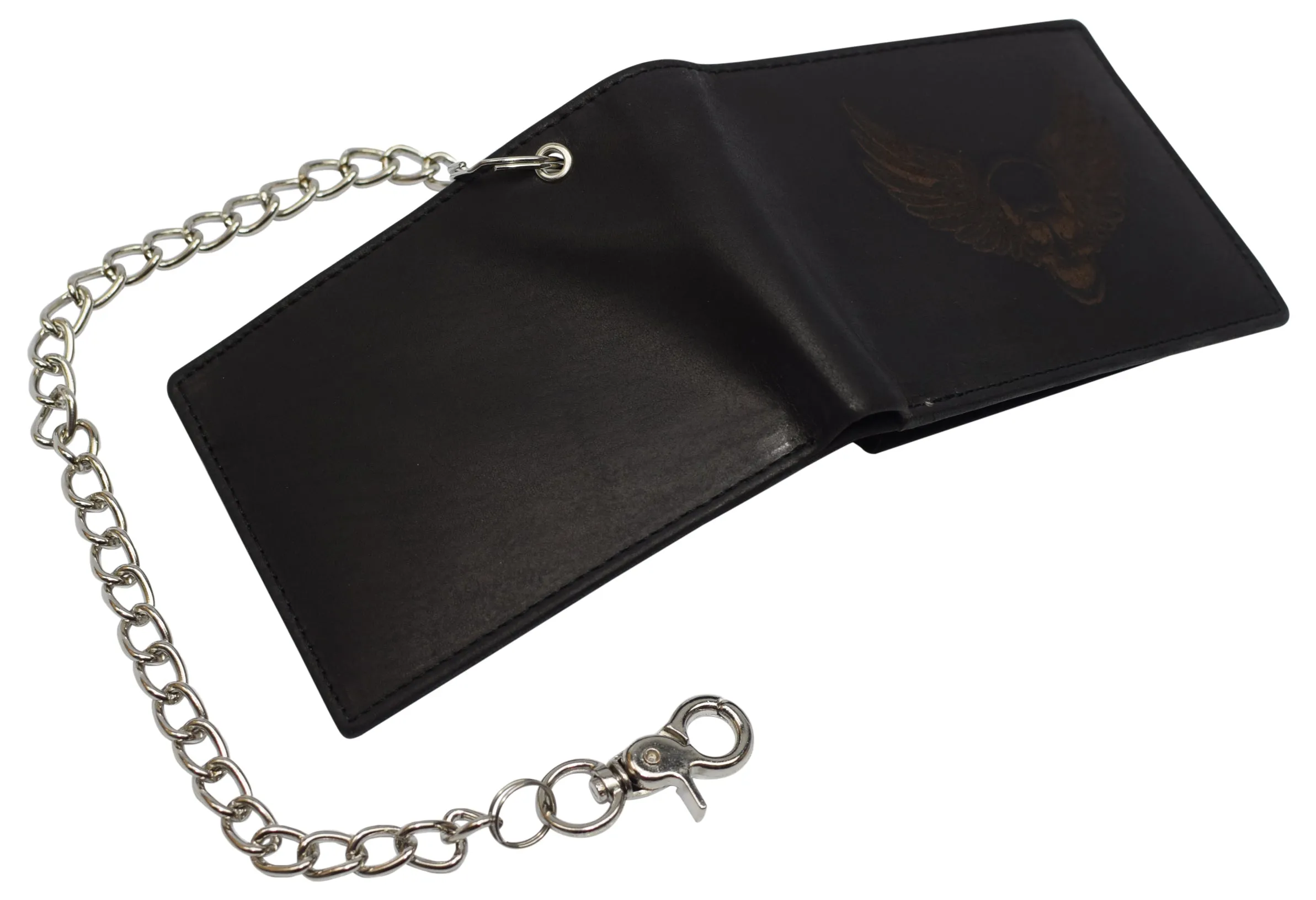 Men's Genuine Leather RFID Blocking Bifold Chain Logo Wallets Black, Biker Wallet for Men