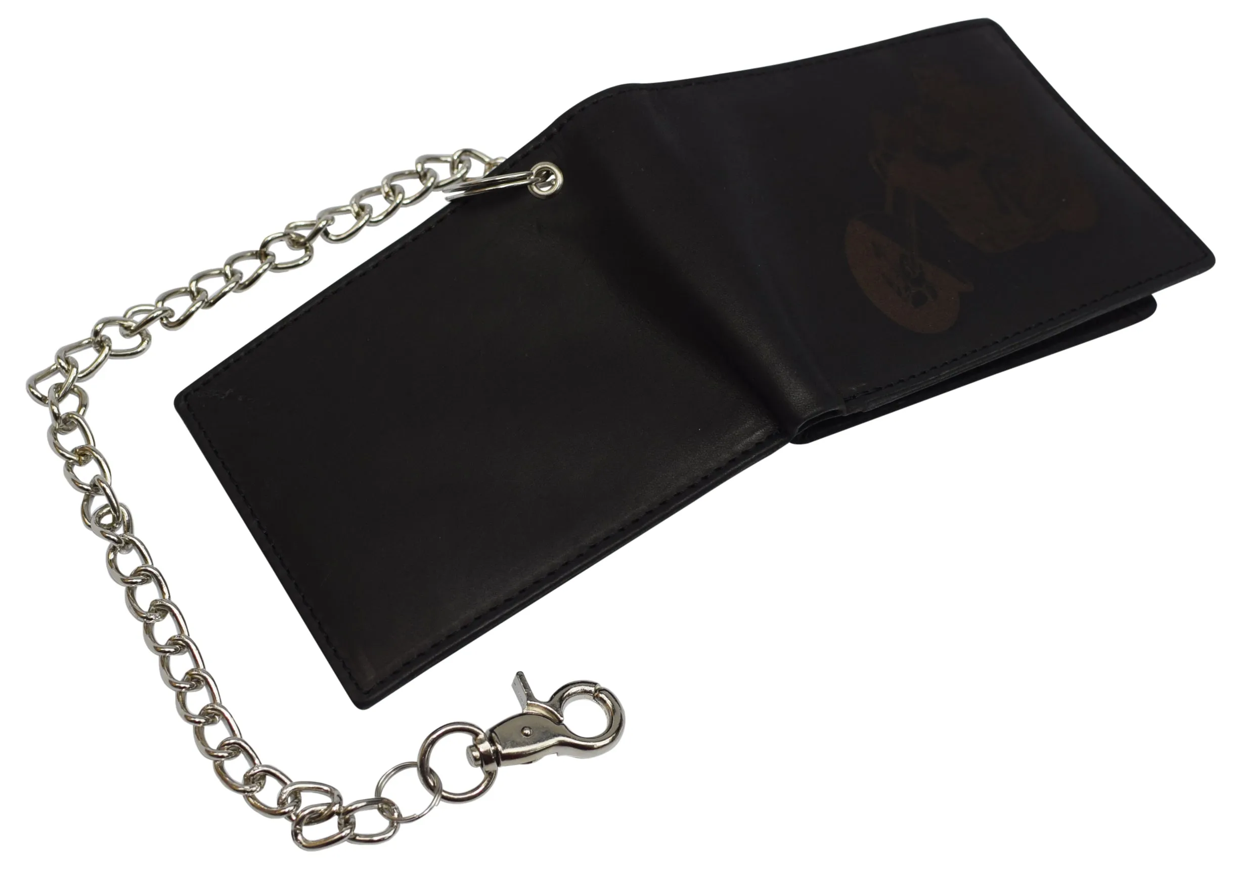 Men's Genuine Leather RFID Blocking Bifold Chain Logo Wallets Black, Biker Wallet for Men