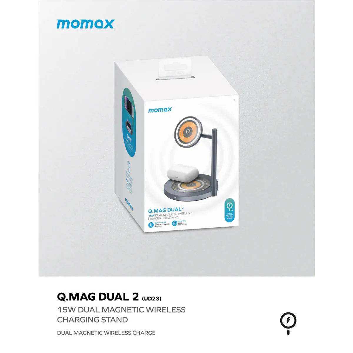 Momax Q.Mag Dual2 15W Dual Magnetic Wireless Charger (UD23)