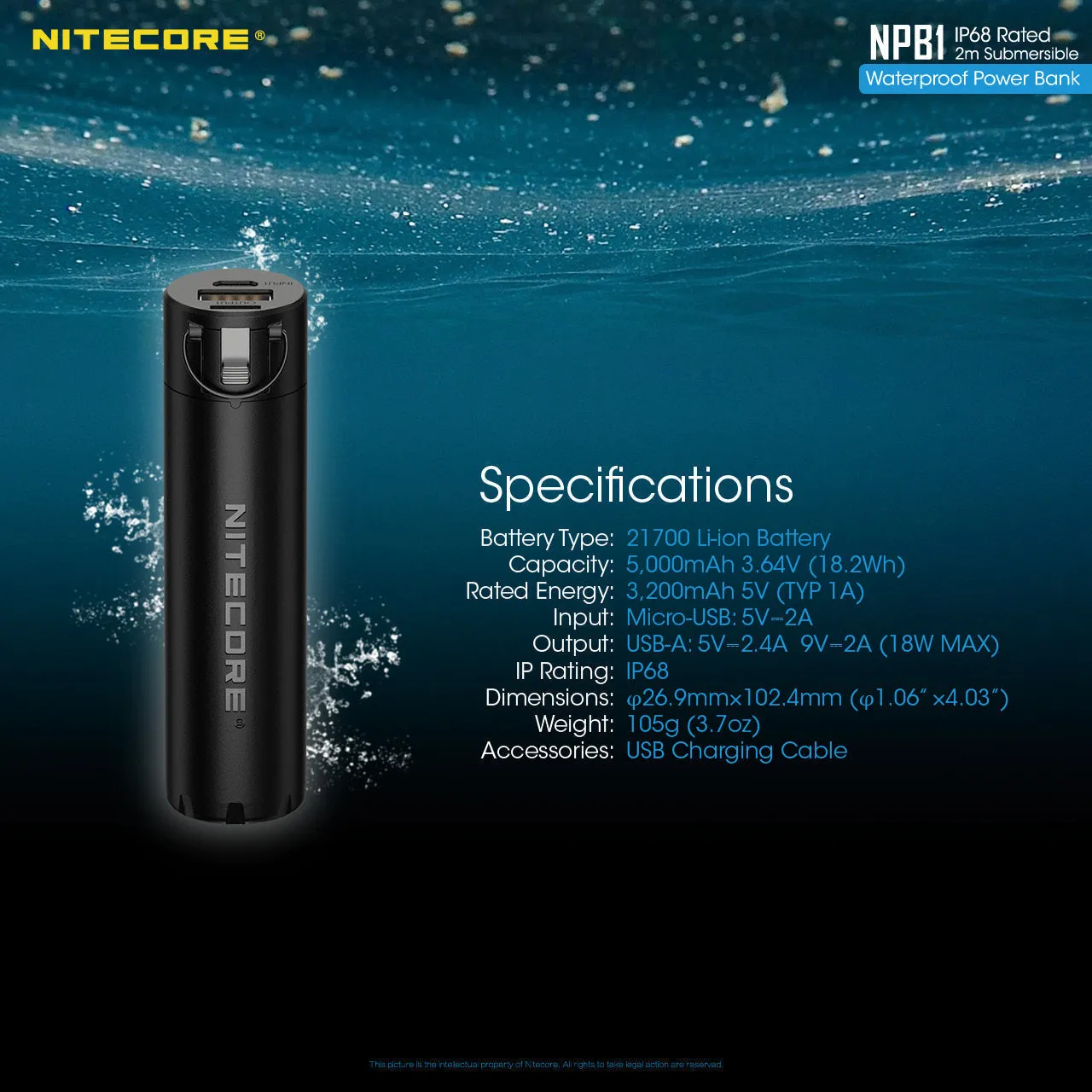 Nitecore NPB1 5000mAh Waterproof Power Bank