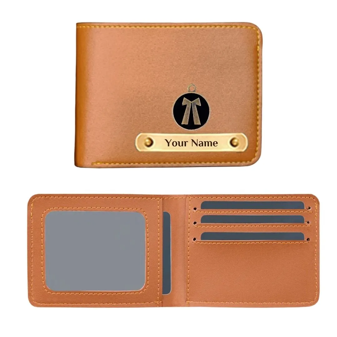 Personalized Mens Vegan Leather Wallet with Advocate Charm - Tan