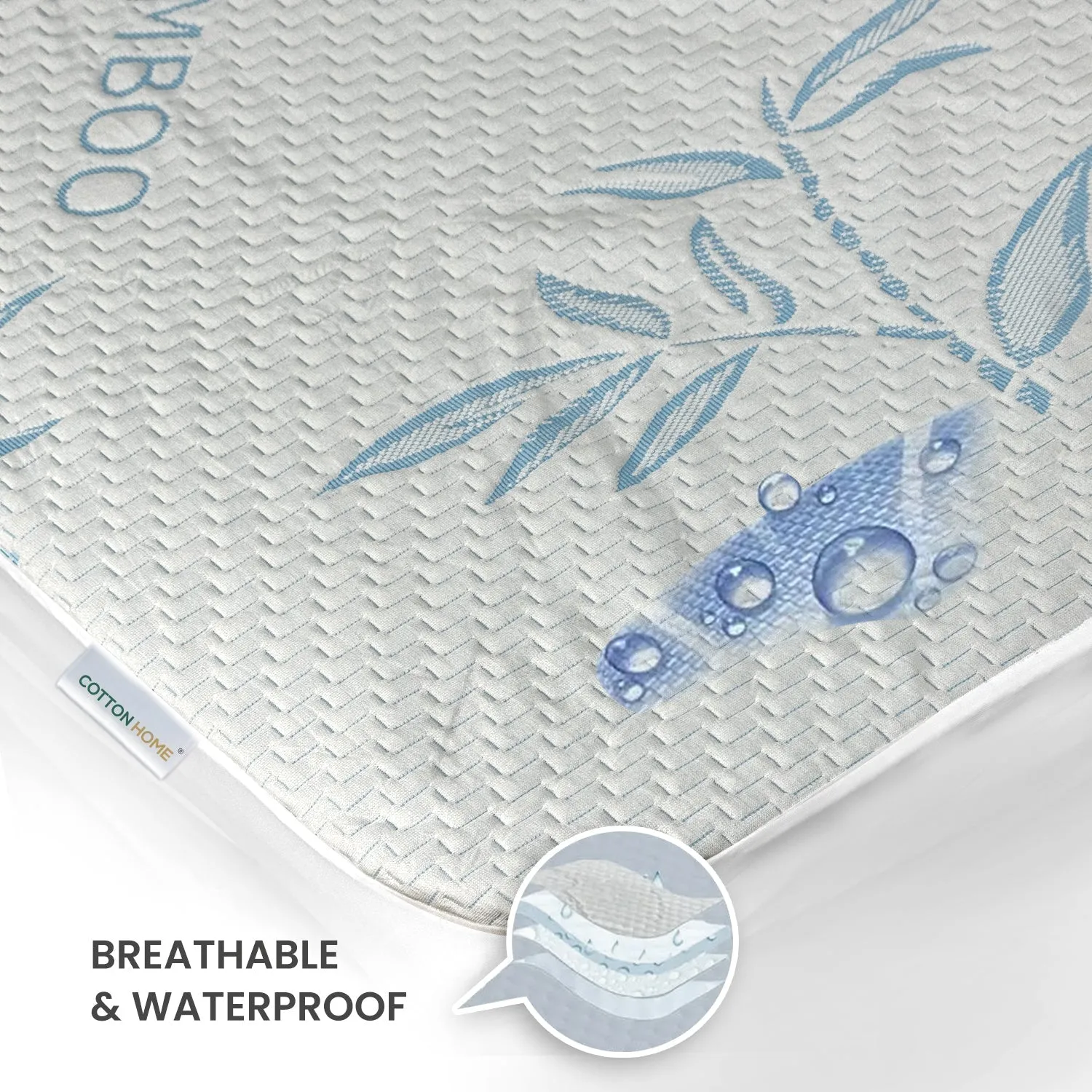 Premium Bamboo Mattress Protector 100x200 35CM | Blue | Breathable & Waterproof by Cotton Home